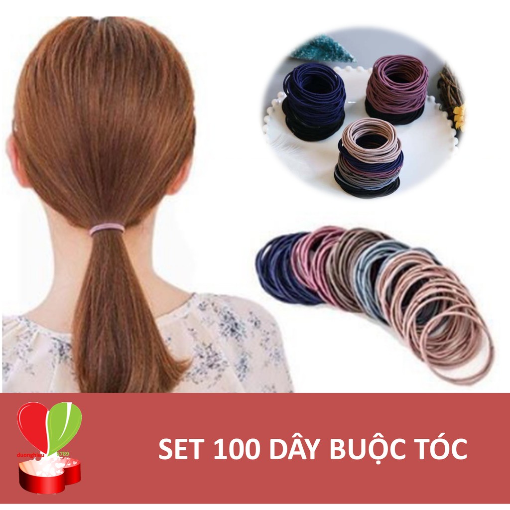 Set 100 dây buộc tóc nhiều màu có túi zip co giãn tiện dụng - HT024
