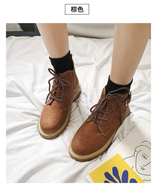 Giày da cao cổ nữ retro vintage buộc dây ( tặng quà) (sẵn rêu 37) -v01 | BigBuy360 - bigbuy360.vn