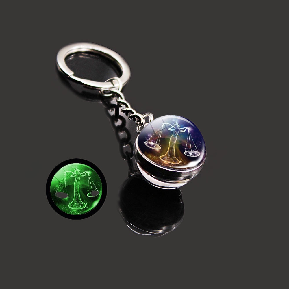 Móc Khóa Quả Cầu Kính Dạ Quang Hai Mặt Hình Cung Hoàng Đạo Sáng Tạo