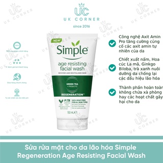 Bill UK Sữa rửa mặt chống lão hoá Simple Regeneration Age Resisting Facial Wash 150mL