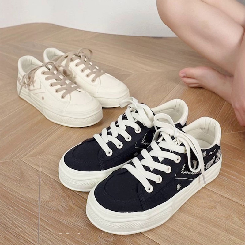 Giày thể thao RENBEN vải canvas đế bằng in họa tiết thời trang cho nữ