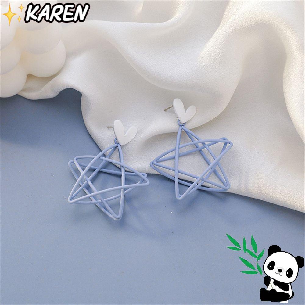 Đôi Bông Tai Họa Tiết Trái Tim Ngôi Sao Màu Xanh Da Trời Thời Trang Bắt Mắt