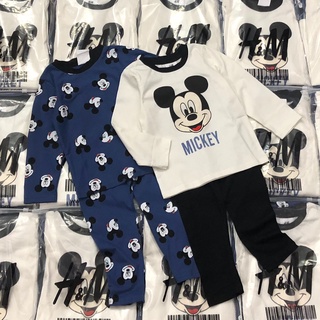 Bộ dài tay thu đông bé trai - Set 2 bộ Mickey Hm xanh chất cotton cho bé trai size 1-6t