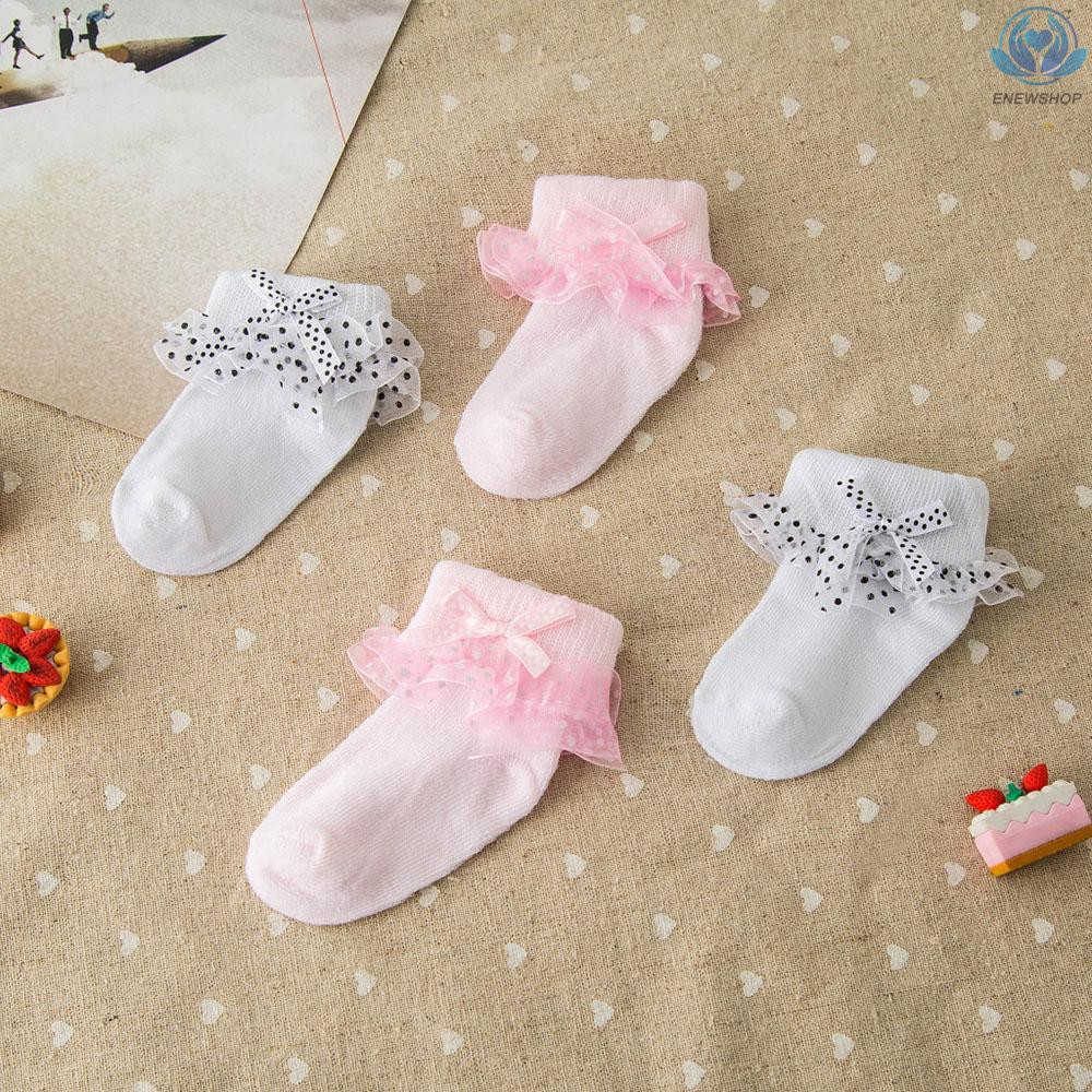 ♥♥enew~Baby Girl Toddlers Socks Combed Cotton Ankle Socks Baby Girl   Bowknots Lace Socks Pink