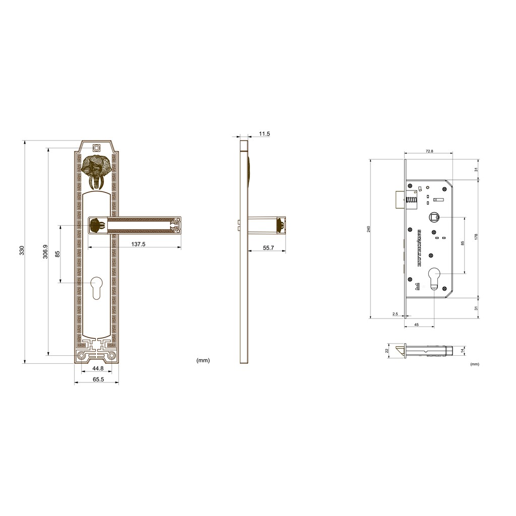 [CHÍNH HÃNG] Khóa tay nắm HCR 8528D Huy Hoàng thích hợp sử dụng cho của chính, cửa gỗ cao cấp, lớn, 2 cánh hoặc 4 cánh..