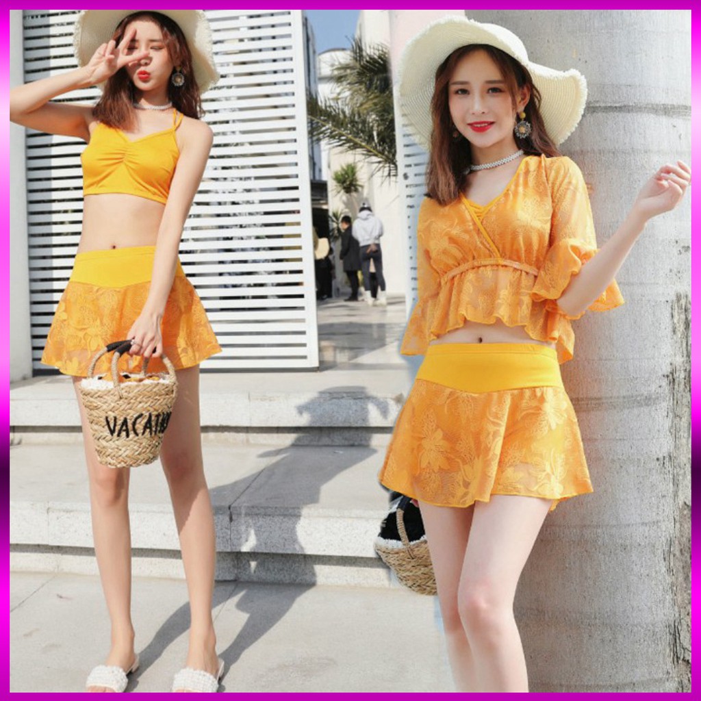 [HOT] Bộ đồ bơi 3 mảnh bikini đẹp có đệm ngực gợi cảm với màu vàng cam nổi bậc - Sexy Lady | BigBuy360 - bigbuy360.vn