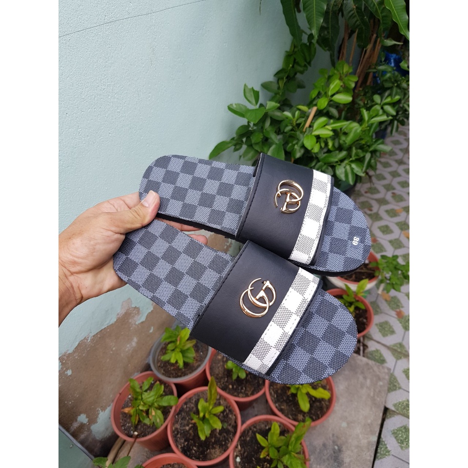 sandal đồng nai dép quai ngang nam và nữ ( đế ca rô xanh đen quai đen phối màu ) size từ 35 nữ đến size 45 nam