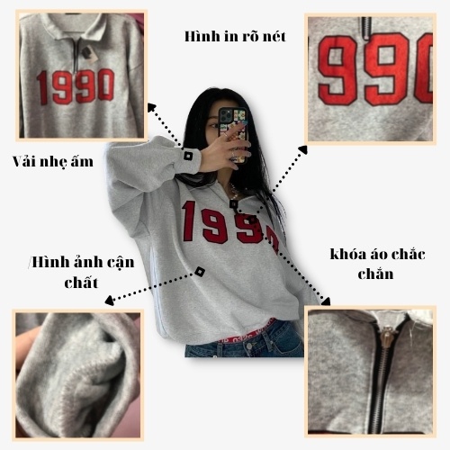 [Mã 11FASHIONSALE1 giảm 10k đơn 50k] Áo sweater polo dài tay kéo khoá unisex dưới 85kg chất nỉ bông Daski - 1990 | WebRaoVat - webraovat.net.vn