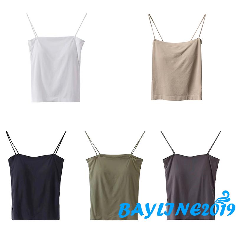 Áo Hai Dây Spaghetti Có Mút Đệm Ngực Màu Sắc Đơn Giản Cho Nữ