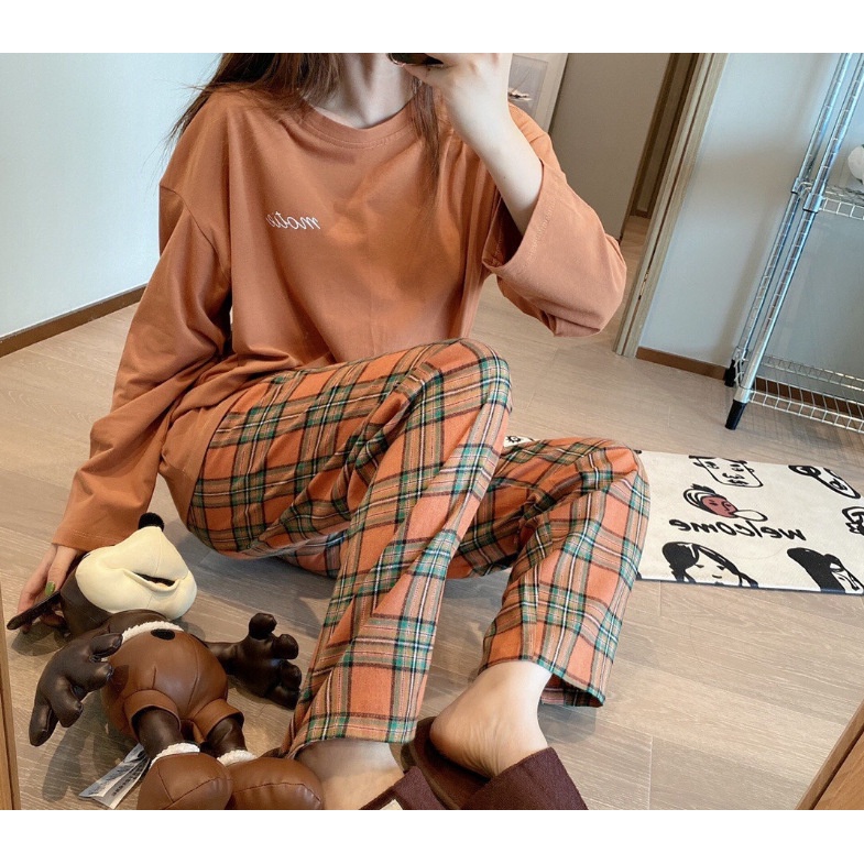 Bộ Đồ Ngủ Dài Tay Phong Cách Hàn Quốc Đơn Giản Thời Trang Xuân Thu SC3507