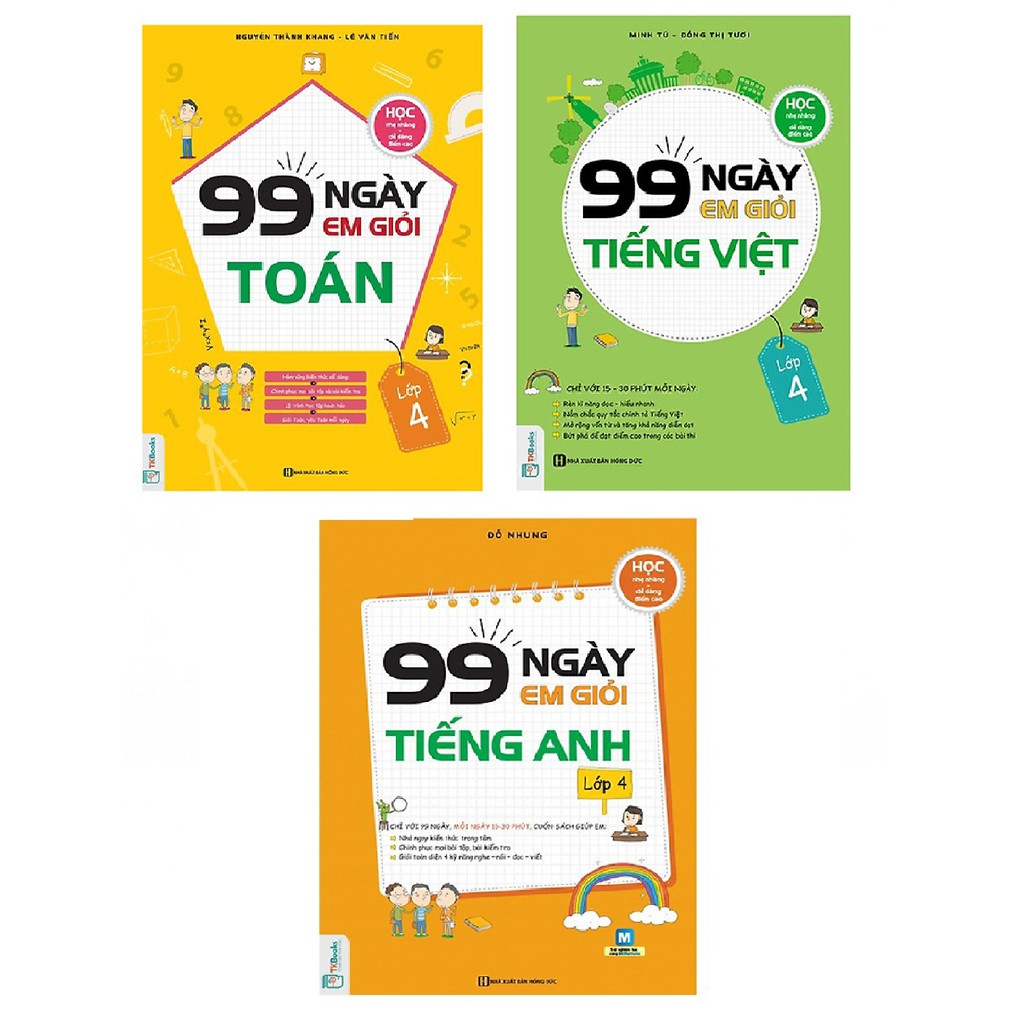 Sách - Combo 3 Cuốn 99 Ngày Em Giỏi Toán - Tiếng Việt - Tiếng Anh Lớp 4 Tặng Bút Bi