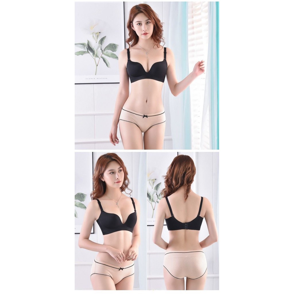 Quần Lót Nữ Cotton gân tăm viền đen điệu đà phối viền đen đính nơ xinh Danbiniki mẫu A04