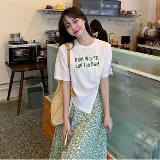 Set váy hoa kèm áo thun xẻ tà nữ tính