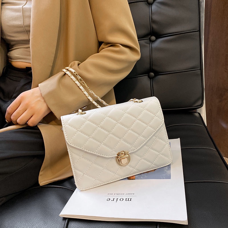 Túi xách mini hình vuông đeo chéo vay dây xích phối đá sành điệu cho nữ