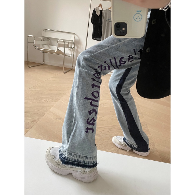 Quần Jean Ống Rộng Mỏng In Họa Tiết retro Mỹ Hàng Mới 2022 Dành Cho Bạn Nữ