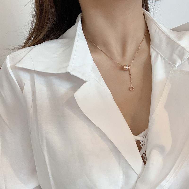 Dây chuyền vàng kim thép titan mặt kim cương nhỏ phong cách Hàn Quốc cho nữ