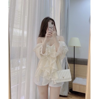Áo voan bèo dây vai (Đen/be/trắng)