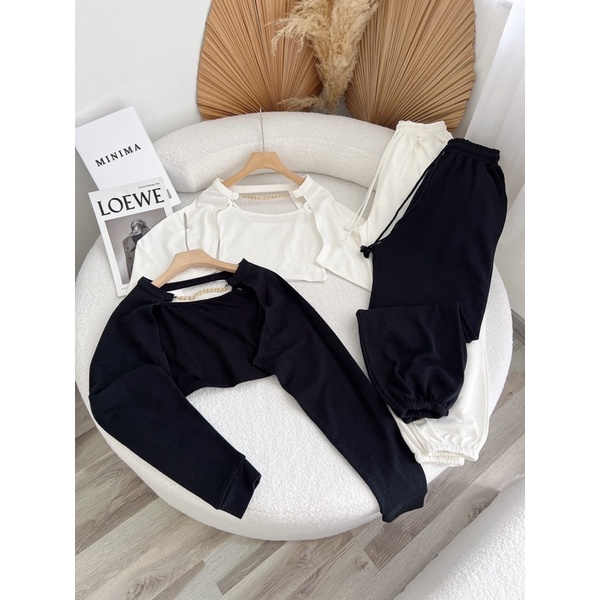 Set Jean 3 món: áo khoác + Bra + quần baggi