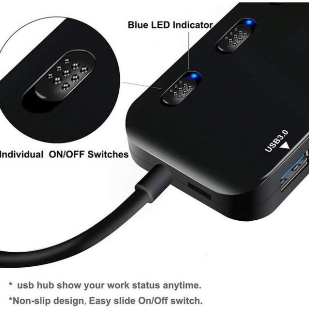 Bộ chuyển đổi từ Typec sang 4 USB 3.0 có công tắc và đèn led Ultraslim kết nối USB chuột bàn phím tay game ổ cứng...