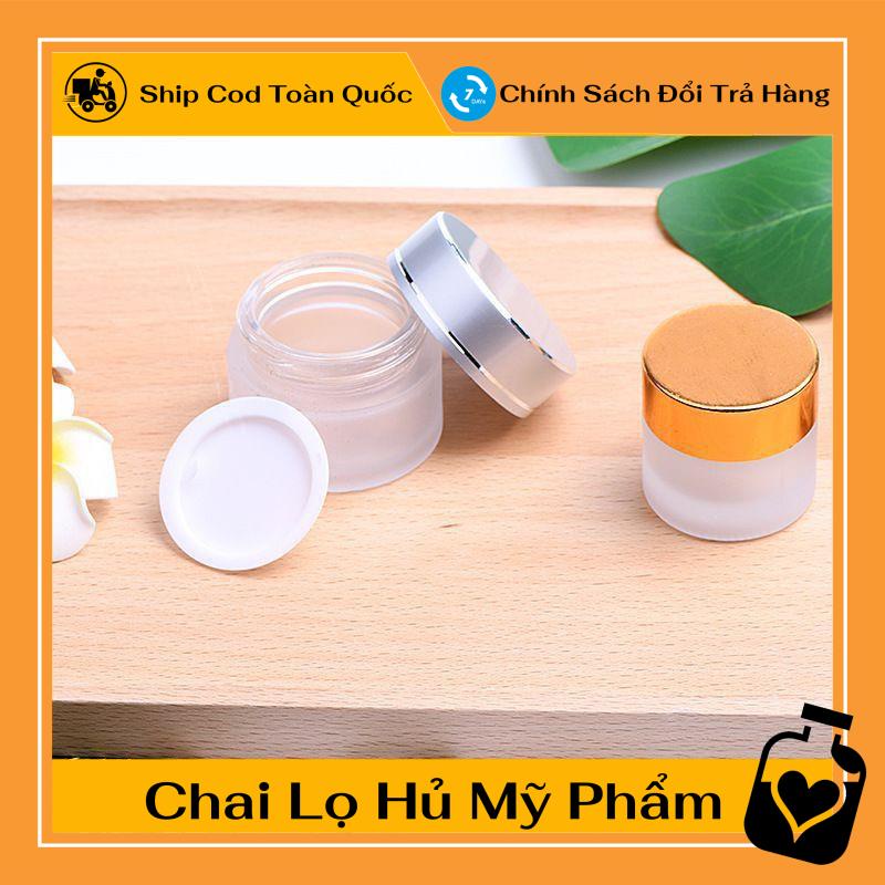 Hủ Đựng Kem ❤ Hũ chiết mỹ phẩm thủy tinh mờ 30g,50g Nắp Vàng,Bạc,Đen , lọ đựng kem , , phụ kiện du lịch