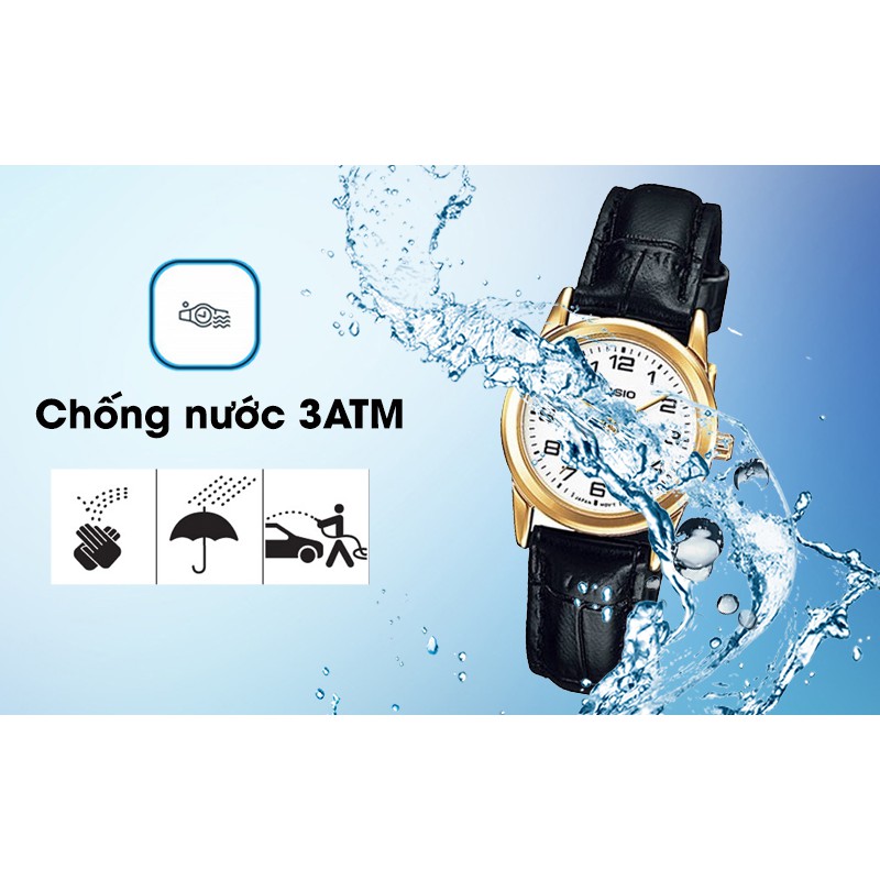 Đồng hồ nữ Casio LTP-V001GL-7BUDF Chính Hãng - Dây da - Mặt mạ vàng