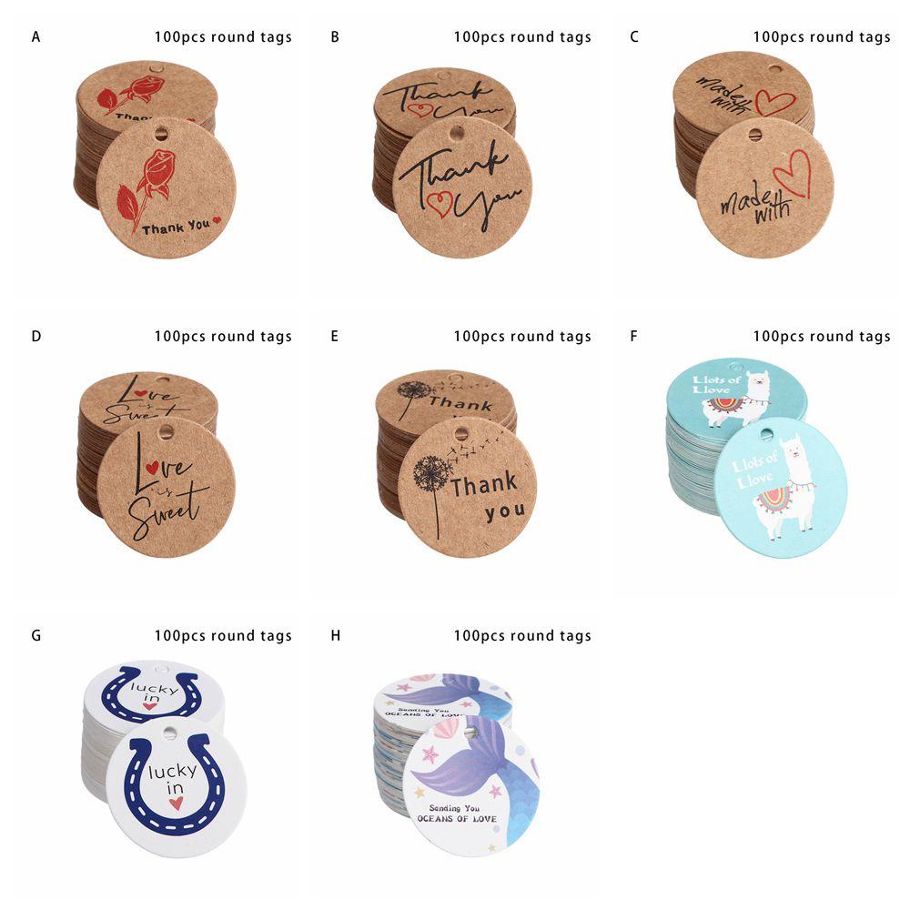 Set 50 / 100 Thẻ Giấy Kraft Treo Quà Tặng Hình Hoa / Động Vật Hoạt Hình Dễ Thương