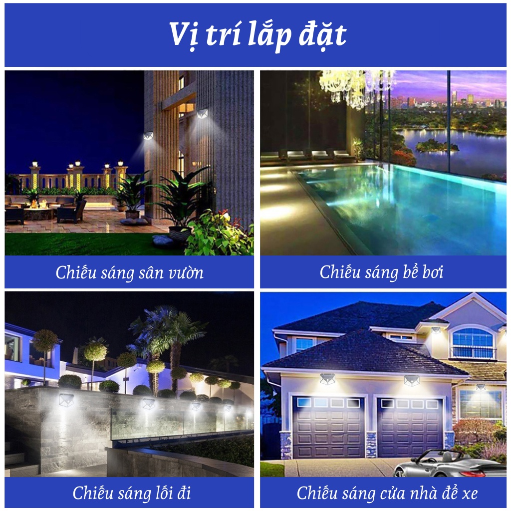 Đèn năng lượng mặt trời 100 LED siêu sáng, cảm biến chuyển động,tự động bật tắt khi trời tối,chống nước,gắn vách