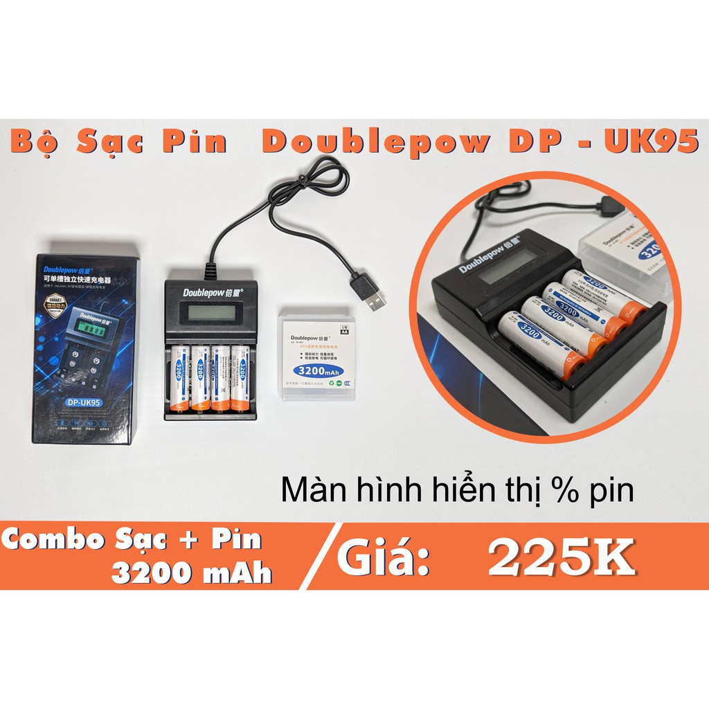 Combo pin AA 3200mAh kèm sạc hoặc pin riêng Doublepow UK95 giá siêu tốt hàng nhập loại 1 - Bảo hành 12 tháng