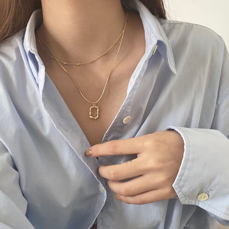 Vòng cổ choker thiết kế 2 sợi thanh lịch mặt dây chuyền vuông độc lạ