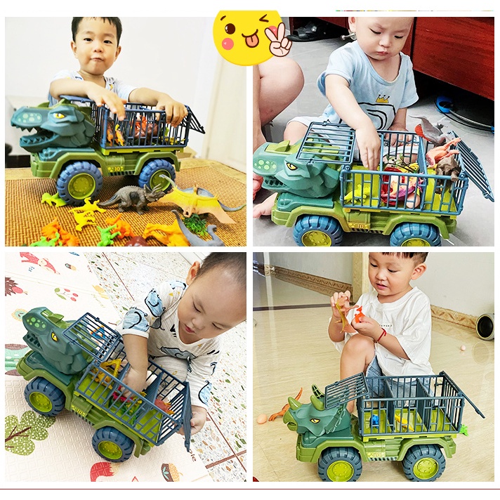 Đồ chơi xe ô tô chở khủng long BBS cỡ lớn trẻ em, bộ đồ chơi nhiều con khủng long