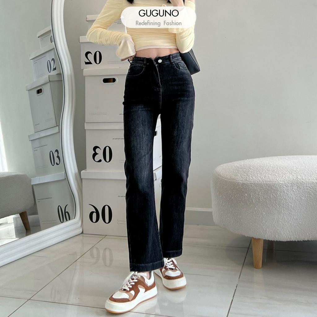 Quần jeans nữ ống rộng cạp cao GUGUNO