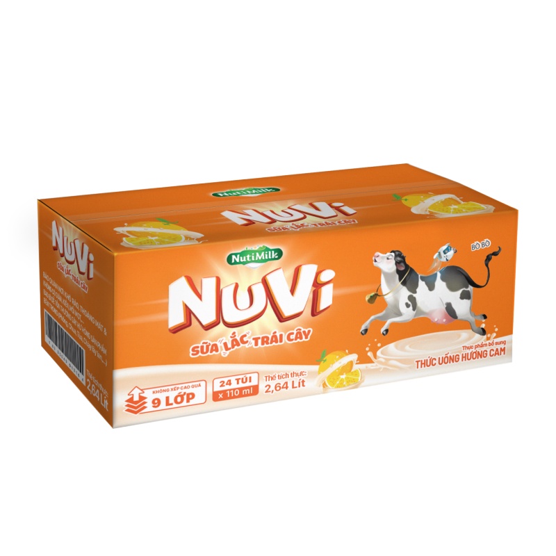 Thùng 24 túi NuVi Sữa lắc trái cây hương Cam túi NuVi Power 110 ml