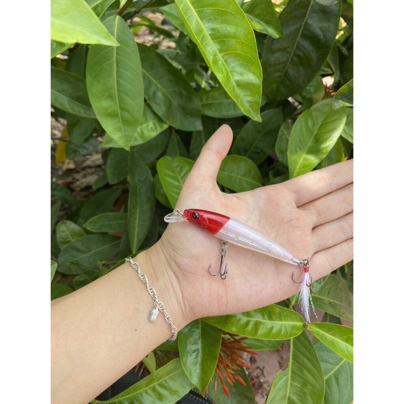 Mồi cá giả đuôi lông dài 9cm nặng 8cm câu chẽm,mú,ngão nhạy bén