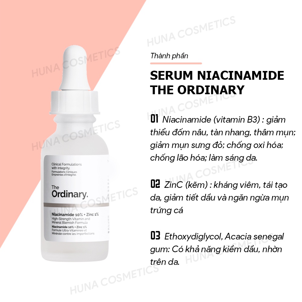 SERUM NGĂN NGỪA MỤN, SÁNG DA NIACINAMIDE 10% + ZINC 1% THE ORDINARY 30ml 60ml