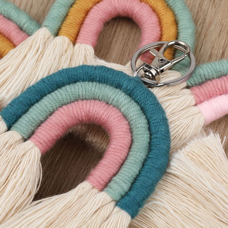 Móc Chìa Khóa Hình Cầu Vồng Bện Thủ Công Phong Cách Boho Cho Trường Học