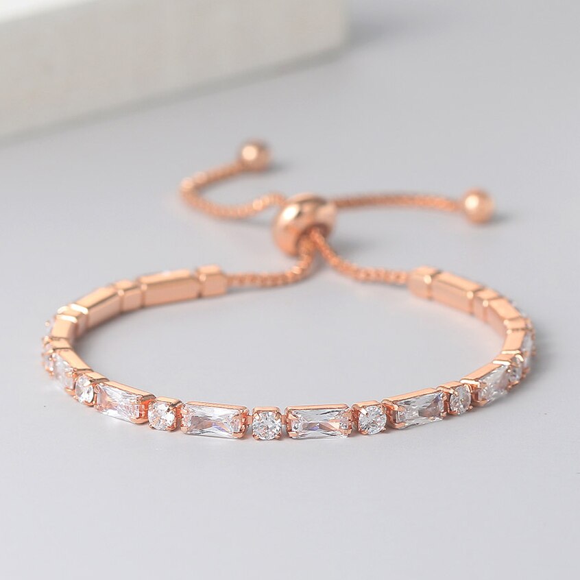 Vòng đeo tay hình học đơn giản cho phụ nữ Quà tặng Kpop Zircon Rose Gold Màu làm bằng tay đám cưới có thể điều chỉnh Trang sức H028