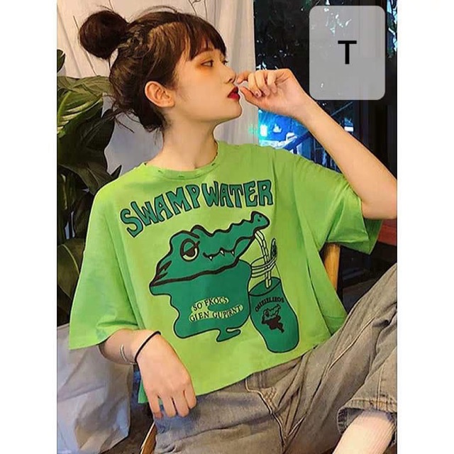 Áo croptop cá sấu xanh uống nước DTR0619
