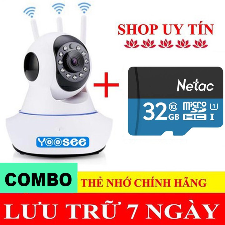 Camera IP Yoosee Wifi 3 Anten + Thẻ Nhớ 32Gb [ Bán Chạy] Kết nối Wifi, giám sát 360 độ