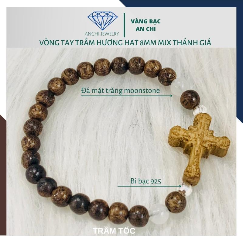 Vòng tay trầm hương thánh giá / đức mẹ, hạt nhỏ 6mm và 8mm cho nam nữ - Anchi jewelry