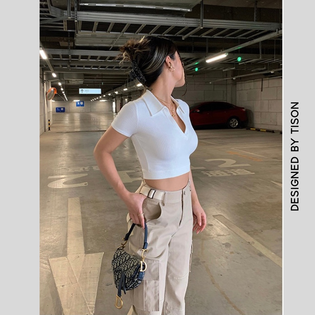 Áo Croptop POLO Nữ Kiểu Ôm Ulzzang Tison, Áo Phông croptop Nữ có cổ ngắn tay nhiều màu