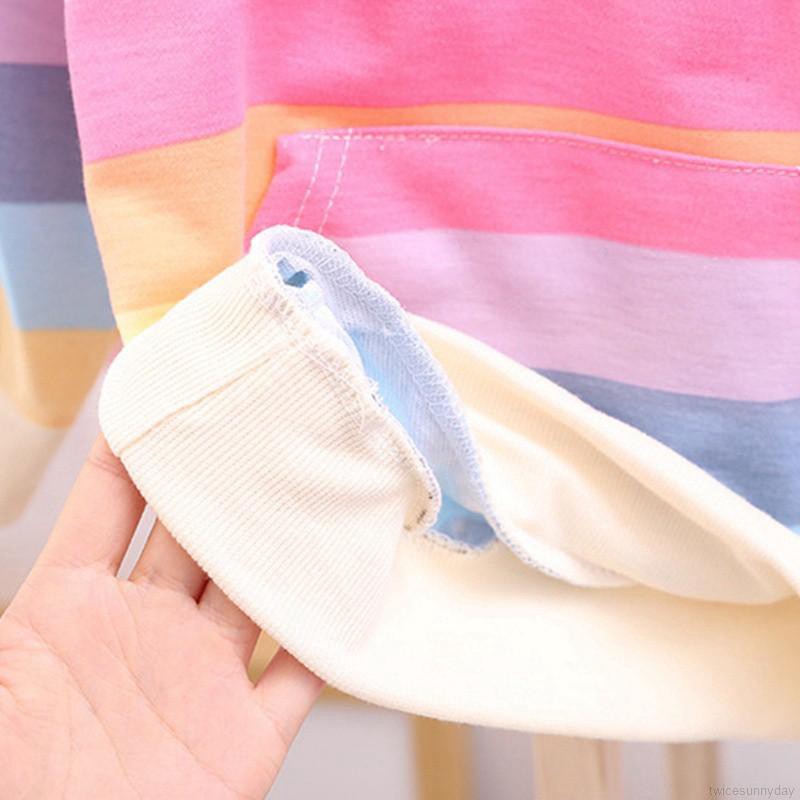 Áo hoodie hoạ tiết kẻ sọc nhiều màu thời trang cho bé gái