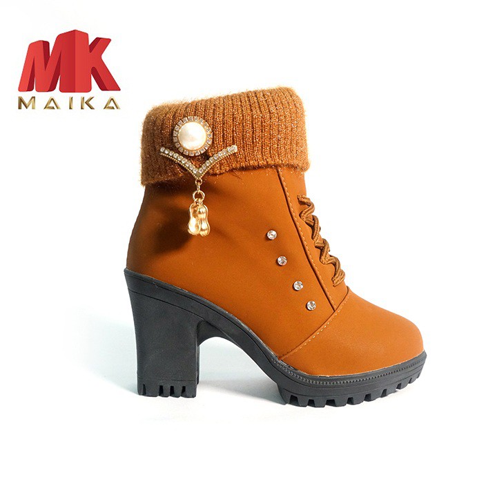 Giày boot nữ đế vuông S106 (Nâu) MK MAIKA