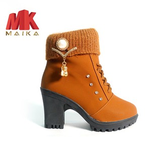 Giày boot nữ đế vuông S106 (Nâu) MK MAIKA
