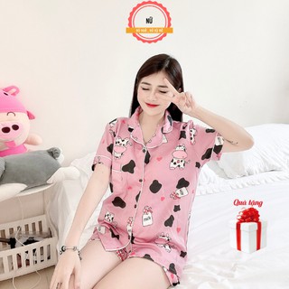 Đồ ngủ nữ, bộ đồ ngủ kate thái mặc ở nhà hồng đất h4