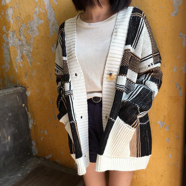Áo khoác len cadigan kẻ to
