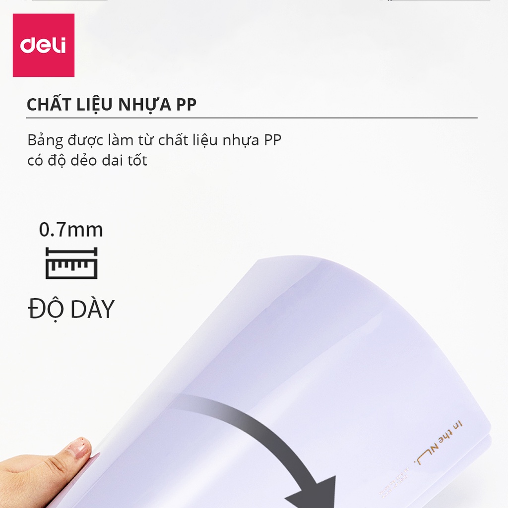 File lá văn phòng A4 Deli - 20/30/40 lá - chất liệu PP cao cấp - Xanh dương/Hồng/Trắng/Tím - NS195/196/197