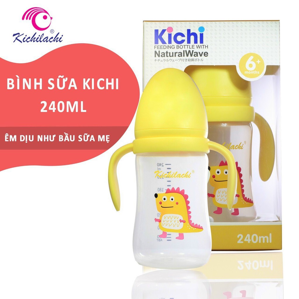 Bình Sữa Cổ rộng Kichi, Bình sữa cho bé nhựa PP 160ml/ 240ml/300ml ( Có quai cầm )