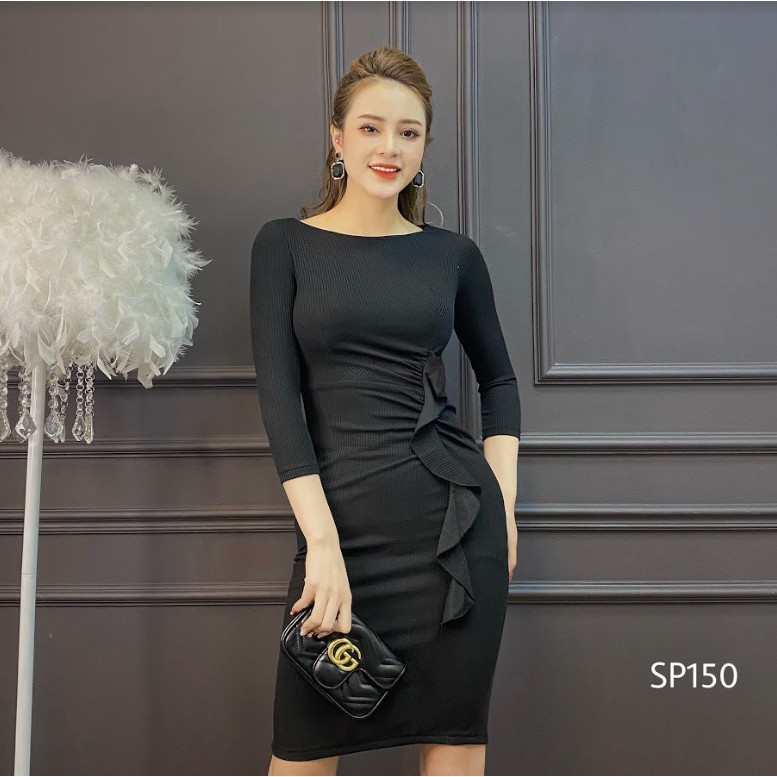CRYS Đầm len tăm body quyến rũ, đầm công sở cổ thuyền sang trọng SP150 | BigBuy360 - bigbuy360.vn