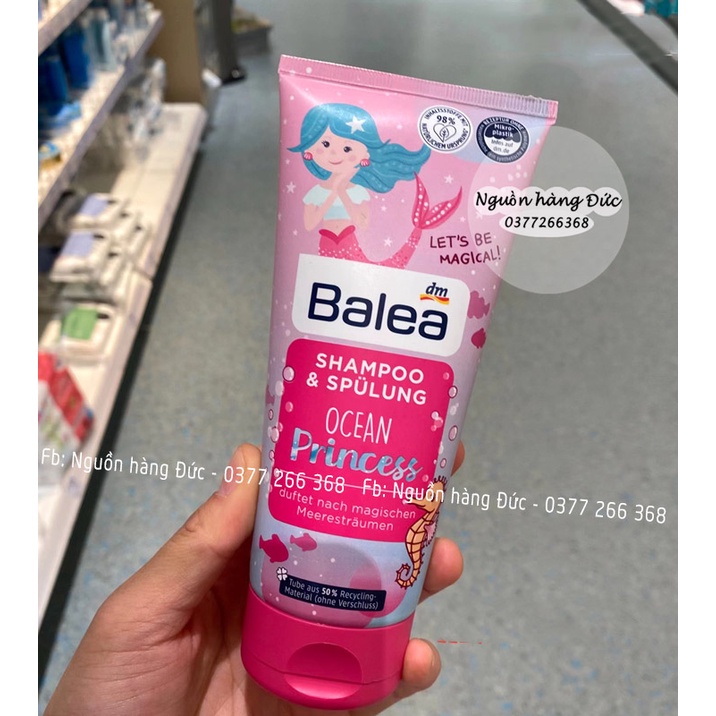 Dầu gội xả Balea 2in1 Xịt dưỡng tóc bé gái Balea Ocean Princess, Son dưỡng môi trẻ em