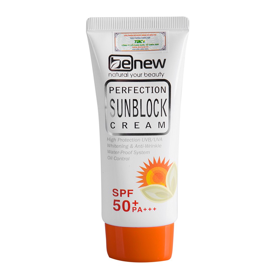 Kem Chống Nắng Kiềm Dầu Lên Tông Không Nhờn Dính BENEW PERFECTION SUN BLOCK CREAM SPF 50 PA +++ Hàn Quốc 50ml